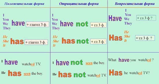 Схема образования present perfect